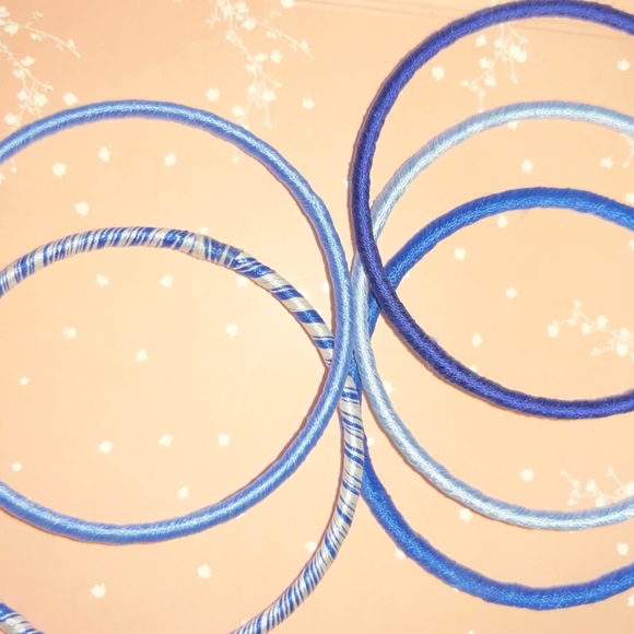 5pc Hand Wrapped Blue String Bangle Bracelets - Picture 7 of 8